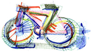 Bicicleta dibujada mezclando distintas t�cnicas y trazos.