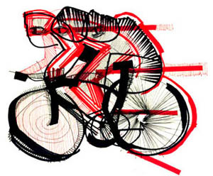 Dibujo art�stico de un ciclista hecho con rotuladores.