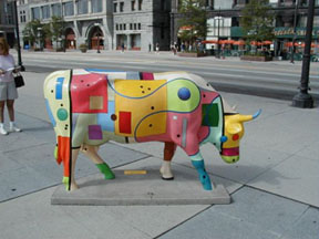 Escultura al aire libre. Obra de Autor: Othello anderson. Exposici&oacute;n: Cows on Parade, Chicago City, 1999.