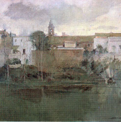 &Oacute;leo de Joaquin SAENZ (1984): Triana, casas en la orilla.