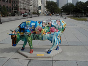 Escultura al aire libre. Obra de Autor: Othello anderson. Exposici&oacute;n: Cows on Parade, Chicago City, 1999.